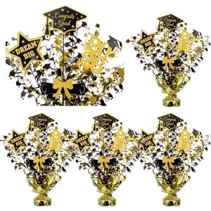 Unittype 6 Pack 2026 Graduation Table Centerpiece Black and Gold Party Decorations Congrats Grad Big Dream Centerpieces for Tables Metallic Foil Spray Centerpiece Glitter Cap Star Table Top Decor