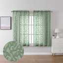 Lecloud Leia 2 Panels Semi Sage Green Sheer Curtains 45 Inch Length, Light Reducing Jacquard Clip Small Window Curtain Bedroom/Living Room/Kitchen, Farmhouse Leaves Voile Drapes Rod Pockets, 38W x 45L