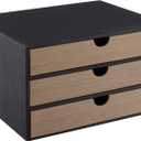 Fashion Multicolor Collocation Leather Desk Organizer File Cabinet Executive Office Supplies Desktop Filing A4 Contract Document Stackable Storage Box with 3 Drawers (Black)
