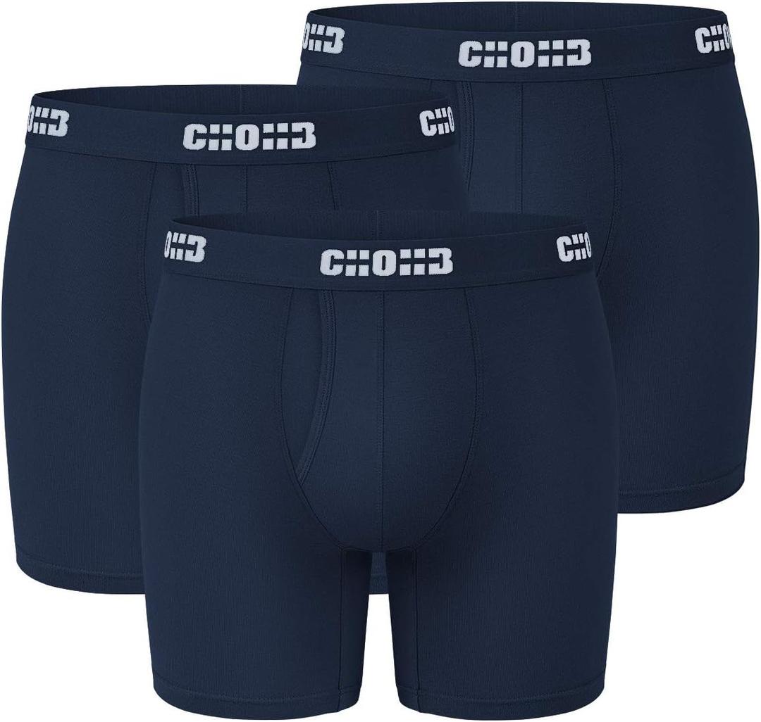 Men's Underwear Micro Modal 3 Pack Boxer Briefs Open Fly (Blue, M)