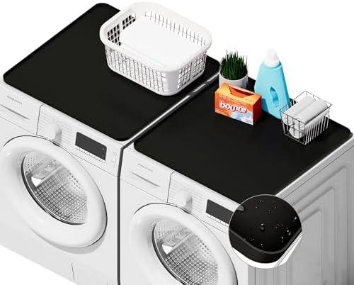 SEIRI  Washer and Dryer Covers for The Top, 26" x 26" Silicone Dryer Top Protector Mat Non-Slip Waterproof Washing Machine Cover Protector Top Load for Laundry & Kitchen (Black), 1 Pcs