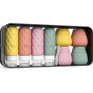 Silicone Travel Bottles for Toiletries 8 Pack Travel Size Toiletries 3.4 oz 1.7 oz, Leakproof Squeeze Travel Size Containers Refillable Cosmetic Jars Set for Shampoo, Conditioner, Creams (Green/Purple/Orange/Yellow)