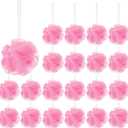 Shellwei 24 Pcs 3 Inch Mini Loofah Travel Size Bulk Shower Sponge Pouf Mesh for Women Kids Men Exfoliating Body Scrubber Baby Shower Favor(Pink)