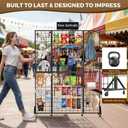 Foldable Grid Wall Panel, 6' x 4.25' Ft Gridwall Display Stand with Notice board, Heavy Duty Sturdy Floorstanding Wire Grid Display Rack, Movable Silent Wheel, Ideal for Retail & Art Craft Fairs