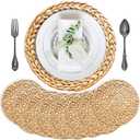 Woven Placemats Set of 8, Table Mats Set of 8, Water Hyacinth Round Placemats for Round Table, Chargers for Dinner Plates, Wicker Chargers for Dinner Plates, Woven Placemat, Place Mats 13.4 in