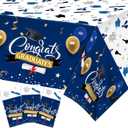 3 Pcs Graduation Pattern Tablecloth, Graduation Tablecovers Congrats Grad Rectangle Disposable Plastic Tablecloth for Kitchen Dining Picnic Tabletop Decoration, 54 x 87 Inch