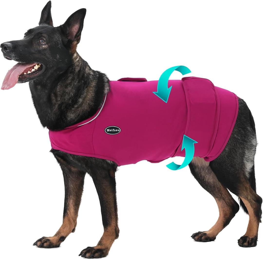 Meifsou Dog Anxiety Vest, Skin-Friendly Thunder Jacket for Dogs, Dog Calming Shirt for Thunder, Fireworks, Vet Visits and Separation - Keep Pet Calm Without Medicine & Training, Anti Anxiety for Dogs (Small, Rose Red)