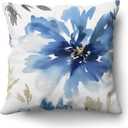 Americanflat 18x18 Throw Pillow with Sewn-in Insert - All-in-One Decorative Pillows - No Cover Needed - Soft and Durable Cushion for Bed or Sofa - Polyester - White and Indigo