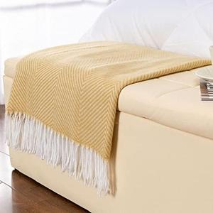 Pavilia Decorative Herringbone Faux Cashmere Throw Blanket Yellow Cheveron Fringe Lightweight Fuzzy Soft Cozy Throws for Sofa Bed Farmhouse Throw Blanket 50" x 60"