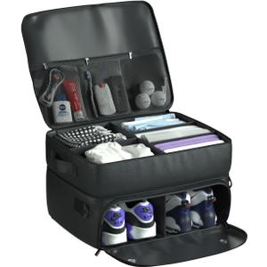2 Layer Golf Trunk Organizer, Waterproof Car-Golf Locker with Separate Ventilated Compartment for 2 Pair Shoes, Golf-Trunk Storage for Balls, Tees, Clothes, Gloves, Accessories