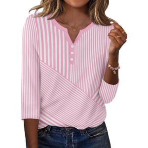 Zeagoo 3/4 Length Sleeve Womens Tops Casual Dressy Summer Blouses Buisness Work Spring Tee Shirts (Small, Pink Stripes)