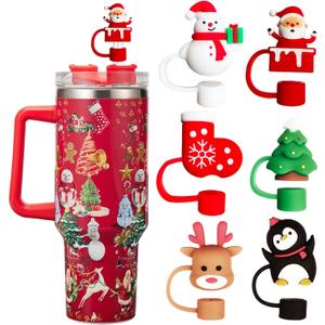 3 x 6PCS Christmas Straw Cover Cap for Stanley Cup, Silicone Straw Topper for Stanley 30&40 Oz Tumbler with Handle, 10mm Drinking Straw Tip Covers for Christmas Gifts. (Color 2)