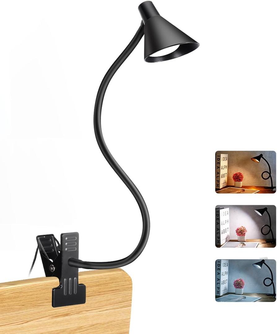 Clip on Light USB Reading Light 3 Color Modes 10 Brightness Levels Eye Care Clamp Light Flexible Gooseneck Dimmable Reading Lamp Clip on Lamp for Bed Headboard Desk Bedside Dorm (Black)