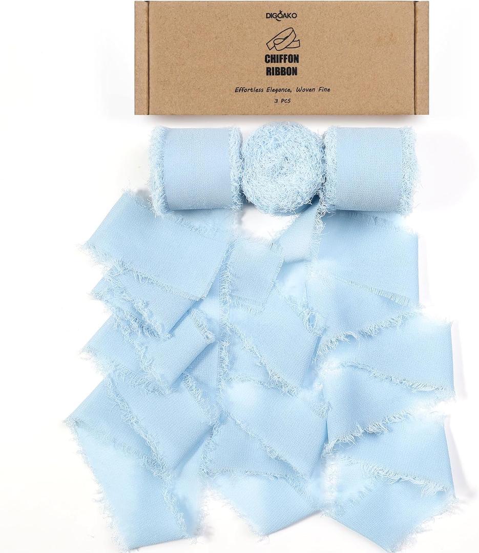 2 x Baby Blue Silk Ribbon 1.5" Wide x 24 Yards | Gender Reveal Party Decor, Baby Shower Favors, Hair Bows & Coastal Bridal Bouquets (Baby Blue 3-Roll Set)