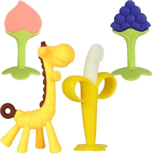 HAILI XMGQ Baby Teething Toys 3-6 Months, Silicone Baby Teether Freezer BPA Free, Babies Teething Relief Sore Gums, Banana Finger Toothbrush, Fruit Shape Giraffe Teether for Infant Boys and Girls HAILI XMGQ Baby Teething Toys 3-6 Months, Silicone Baby Teether Freezer BPA Free, Babies Teething Relief Sore Gums, Banana Finger Toothbrush, Fruit Shape Giraffe Teether for Infant Boys and Girls
