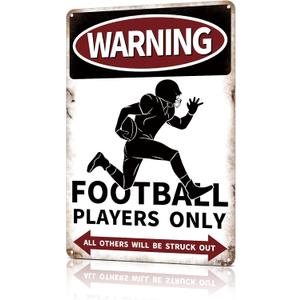 Football Decor Gifts Vintage Metal Tin Sign Poster for Boys Room Decorations Kids Bedroom Sports Signs Home Wall Posters Warning Football Players Only All Others Will Be Struck Out 12X8 Inches
