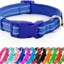 azuza Reflective Dog Collar, Soft Neoprene Padded Pet Collar with ID Tag Ring, Adjustable for Medium Dogs,Royal Blue,M