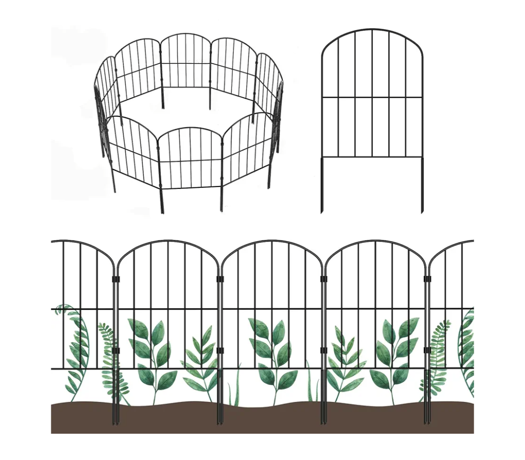 OUSHENG 25 Panels Metal Garden Fence 27ft x 24in - Rustproof Decorative Wire Fencing for Outdoor Yard, Flower Bed, Patio | Arched Animal Barrier & Landscape Edging (Black)