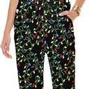 Womens Christmas Bibs Overalls Xmas Denim Coveralls Stretch Jeans Jumpsuit (Large, Christmas Lights)