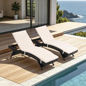 Outdoor Chaise Lounge Chairs for Outside Poolside(Set of 2+Cushion), 25.6 x 74.8 x 18.1 inches