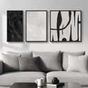 Framed Black and White Abstract Wall Art for Living Room, 3 Piece Canvas Prints Paintings Artwork for Walls, Modern Minimalist Abstract Pictures for Bedroom, Dining Room, Office Wall Decor