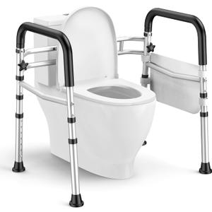 Toilet Safety Rails for Seniors, Adjustable Height & Width Toilet Safety Frame with Handles (350LB Capacity), Elderly Assistance Products for Handicapped, Foldable Toilet Bars Fits Any Toilet (Silvery, Silvery)