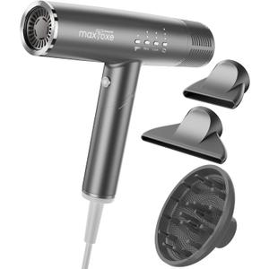 Hair Dryer, High-Speed Brushless Motor Ionic, Foldable and Portable 9Modes One Touch Switch with 1Diffuser, 1Nozzle and 1Concentrator Attachment for Home, Travel, Grey (Gray2)