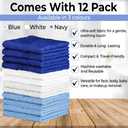 QUBA LINEN 100% Cotton Washcloth Set – Soft, Absorbent Face Towels for Bathroom & Gym Use – Durable & Reusable Wash Cloths - (Blue, White and Navy (12x12), (Pack of 12)
