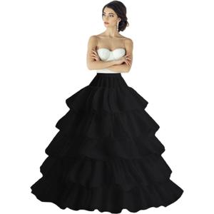 Petticoats for Women Crinoline Underskirt Slips, 5 Ruffles Wedding Underskirt for Women (One Size, Black)