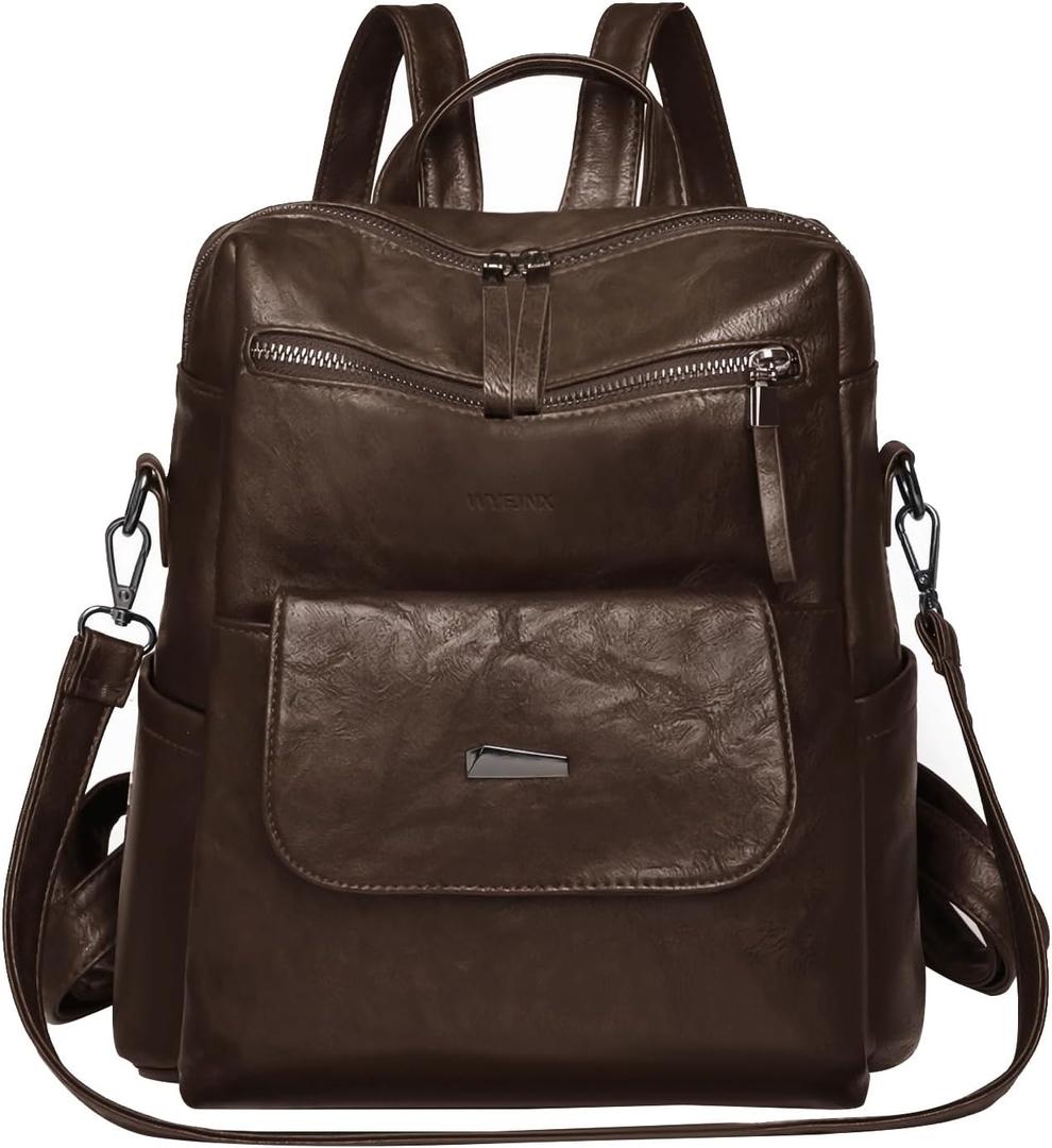 PU Leather Backpack Purse for Women Fashion Multipurpose Design Handbag Ladies Shoulder Bags Travel Backpack Coffee