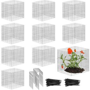 10 Pack Plant Protector from Animals, 12'' x 12'' Square Metal Plant Cages Wire Plant Protectors 40pcs Metal Mesh to Keep Animals Out, Garden Protection Bunny Barricades for Garden Flowers Vegetables