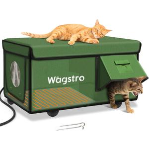 Heated Cat House for Outside, Waterproof Awning & Escape Door Heated Cat Houses for Indoor/Outdoor Cats in Winter, Elevated & Insulated Outdoor Cat Shelter for Feral Cat(Green, 25.2"x16.5"x13")