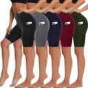 5 Pack Biker Shorts with Pockets for Women - 5"/8" High Waist Spandex Workout Yoga Running Athletic 2XL
