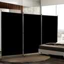 Room Divider 6FT Folding Privacy Screens, Partition Room Dividers w/Freestanding Design, Portable Wall Divider for Room Separtation, Fabric Screen Panel for Home Office Dorm (Black, 3 Panel-Round Pad)