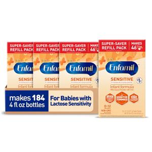 Enfamil Sensitive Baby Formula with DHA, Iron & Prebiotics to help support Brain & Immune Support. Lactose Sensitivity Infant Formula Inspired by Breast Milk, Non-GMO, Powder Refill Box, 117.6 Oz, Pack of 4