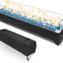 GRISUN 36" Table Top Propane Fire Pit, 50000 BTU Tabletop Gas Fire Pit, Tabletop Firepit for Patio, Outdoor Portable Fireplace, Rectangular Fire Bowl with Glass Wind Guard, Glass Beads & Cover