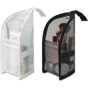 2Pcs Standing Toiletry Bag, Upright Travel Toiletry Bag Waterproof Portable Makeup Cosmetic Bag, Translucent Mesh Travel Bag for Toiletries, Standing Makeup Bag