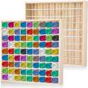 Gisafai 2 Pcs Wooden Craft Paint Storage Organizer 81 Holes Rack Stand Vertical Wall Mounted Bottle Paint Organizer for 2 oz