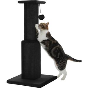 PAWZ Road Large Cat Scratching Post 32 Tall Black Scratching Post for Indoor Cats Adults Ultimate Scratch Post with Woven Sisal, Large Base and Removable Dangling Ball- Black