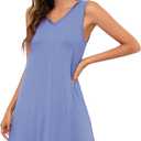 WiWi Nightgown for Women Super Soft Sleeveless Sleepwear Cool V-neck Sleep Shirts Bamboo Viscose Pj Gown S-4X (A-fog Blue)