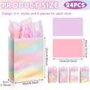 Maitys 24 Pcs Pastel Rainbow Goodie Bags with Tissue Paper, Spring Easter Party Favor Bags Rainbow Party Favor Bag Pastel Gift Bag for Kids Girls Spring Unicorn Birthday Wedding Baby Shower Decor