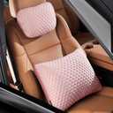 Car Headrest and Lumbar Support Pillow Set,1 Piece, Neck & Back Support for Driver/Passenger Seat, Comfortable & Breathable, Relieves Neck & Back Pain, Ideal for Long Drives (B/Pink)