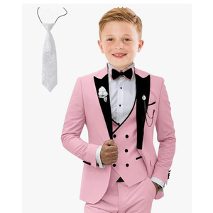 Kids Tuxedo Suit for Boys Slim Fit Wedding Outfit Boys Formal 5 Piece Suit Set,  7Y