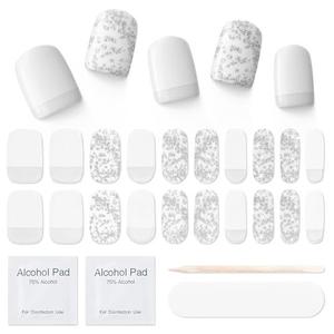 Semi Cured Gel Nail Strips|Works with Any UV/LED Lamps|20 Pcs Gel Nail Stickers|Long-Lasting Two Weeks and Easy to Apply & Remove|White Winter, Pack of 10