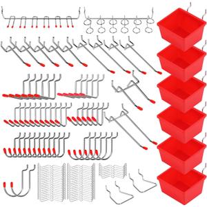 Ultimate 121-Piece Pegboard Hooks Set, Pegboard Accessories with Metal Hooks, Durable Peg Board Organizer Accessories, Pegboard Bins, Peg Board Tool Utility Hooks (Red)