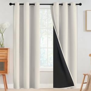SimpleHome 100% Blackout Curtains for Bedroom, Thermal Insulated Cream Grommet Window Drapes Room Darkening Curtains for Living Room with Black Back,42 x 72 Inch, 2 Panels