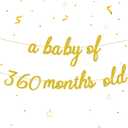 3 x UgyDuky Gold Glitter Happy Birthday Banner, 360 Months Party Decorations, Wall Door Banners for Women Men (30 Years old)