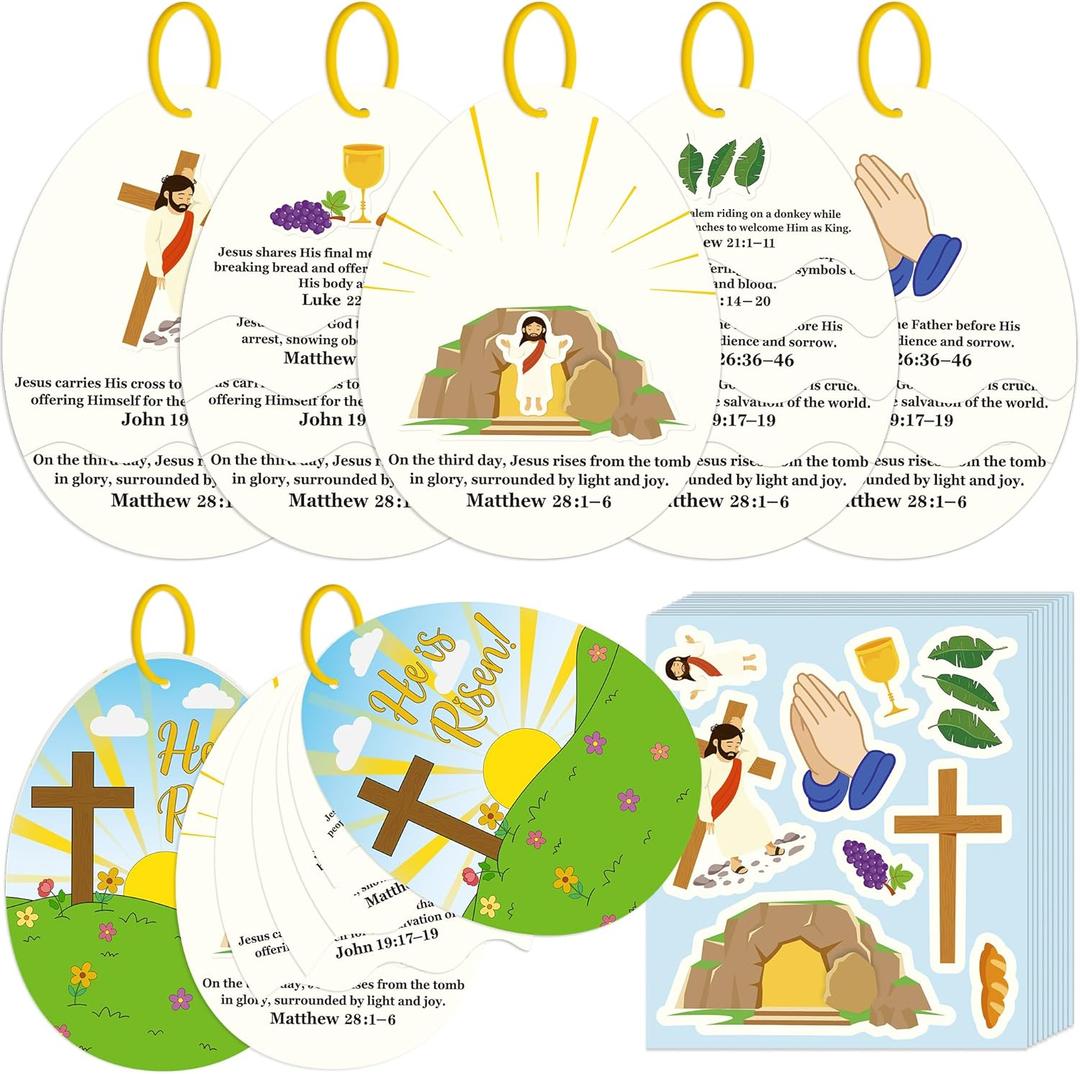 Renbuzhu 27Sets Easter Story Crafts Stickers Play Set Christian Religious Scene Sunday Basket Stuffers Egg-Shaped Storytelling Kit Holy Week Decorations