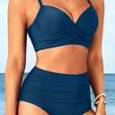 Yonique Women Underwire Bikini Set High Waisted Tummy Control Swimsuit 2 Piece Push Up Bathing Suit (Blue, XL)