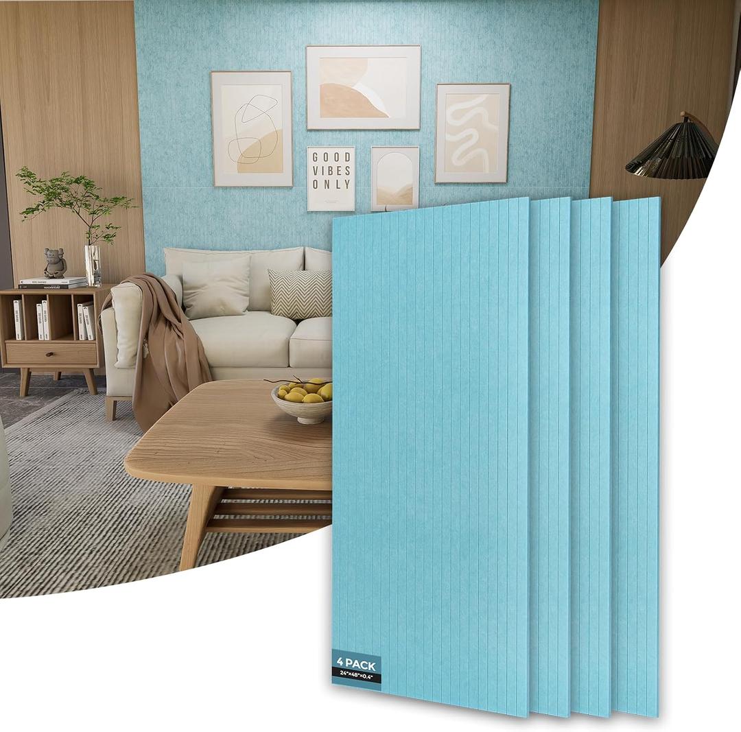AKUMAX Sound Proof Foam Panles-Self-Adhesive Soundproof Wall Panels,Acoustic Foam Panels Soundproofing Noise Cancelling Wedge Panels for Home Office Recoding Studio 4 Pack 47.2"x23.6"x0.72" Blue